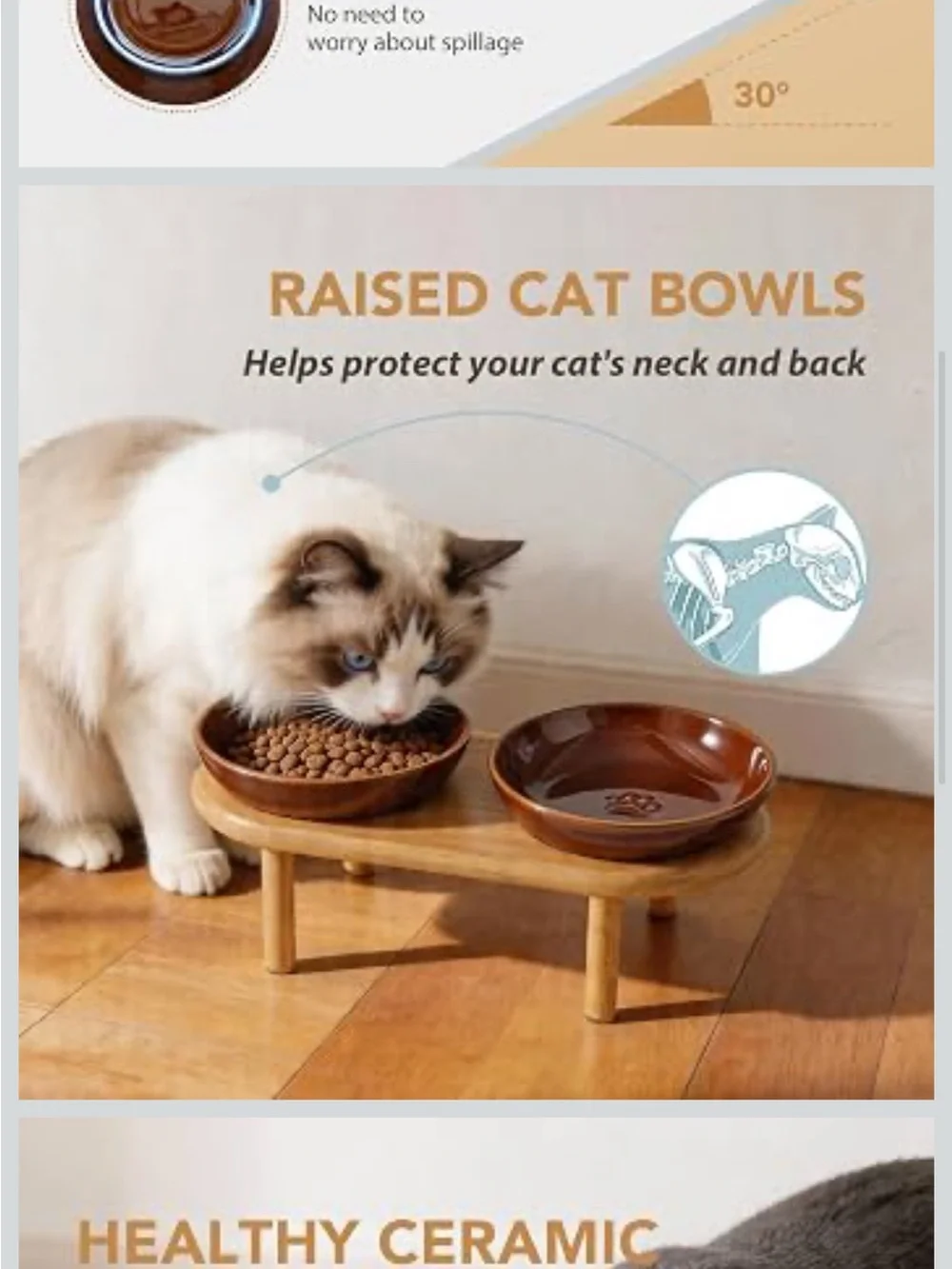 Elevated Cat Bowls Raised Ceramic Cat Bowl, 5.7” Wide Opening Cat Food Bowl